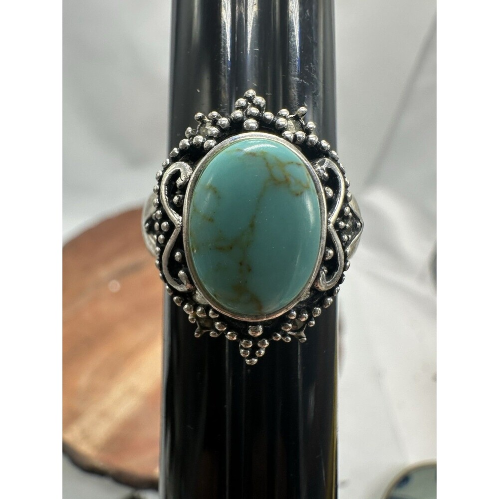 Turquoise Sterling Marked Bezel Set Stone Ring Handmade